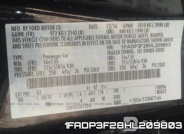 1FADP3F28HL209803 фото 10