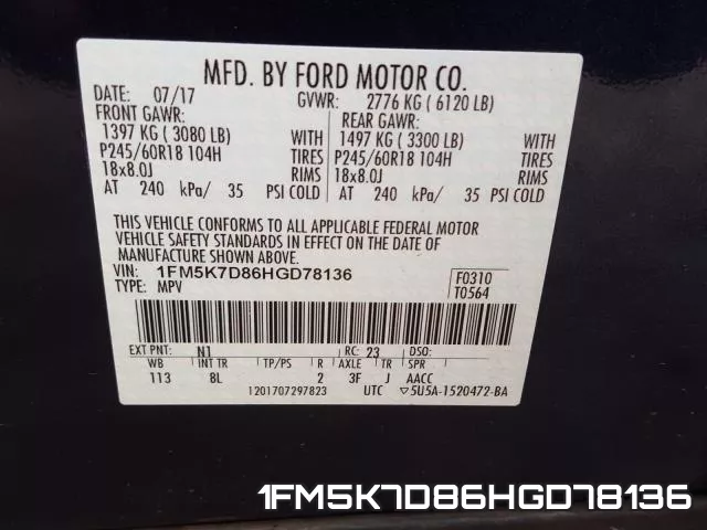 1FM5K7D86HGD78136 фото 2