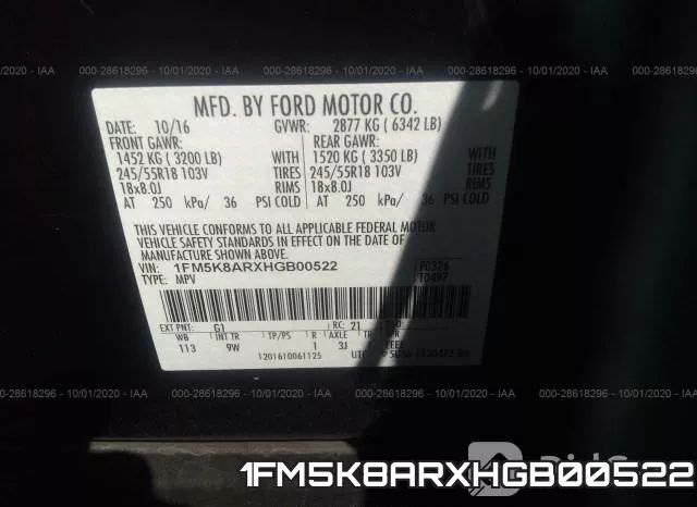 1FM5K8ARXHGB00522 фото 10