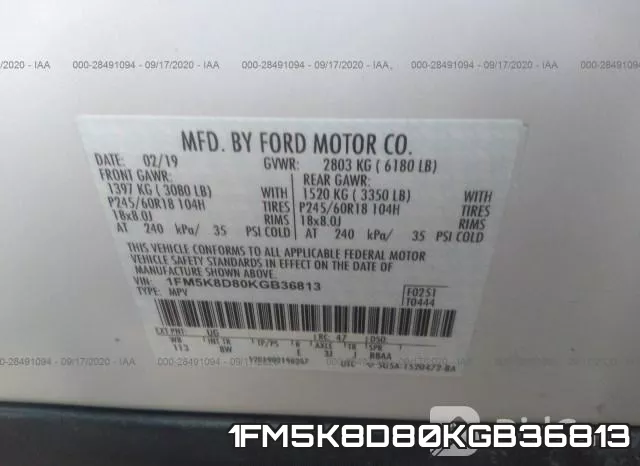 1FM5K8D80KGB36813 фото 10