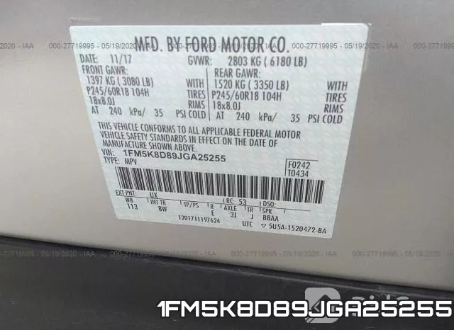 1FM5K8D89JGA25255 фото 8