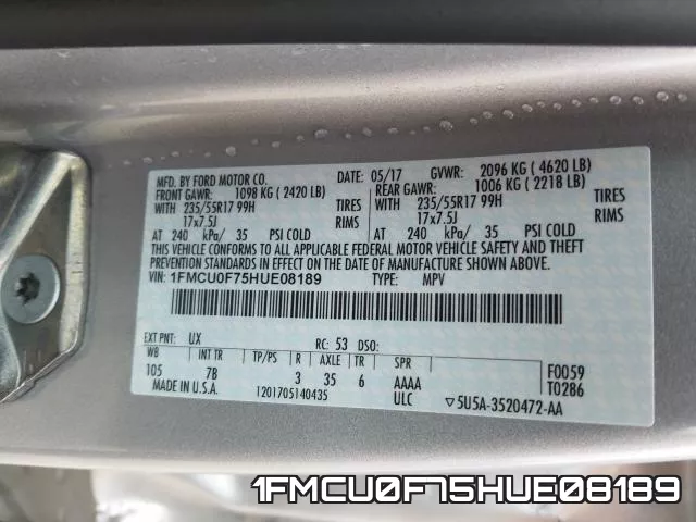 1FMCU0F75HUE08189 фото 2