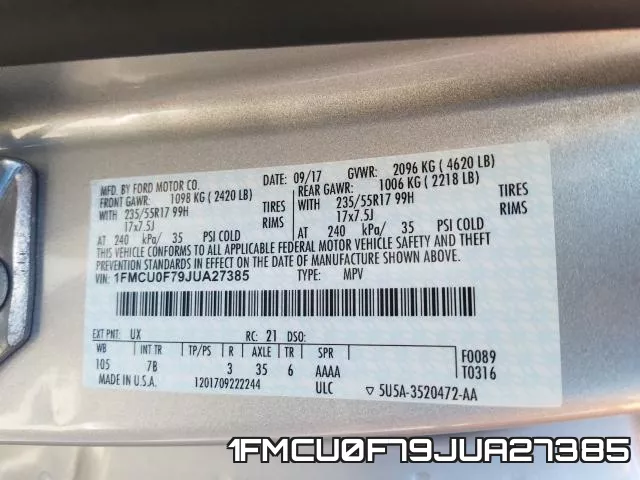 1FMCU0F79JUA27385 фото 2