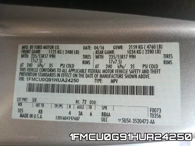 1FMCU0G91HUA24250 фото 2
