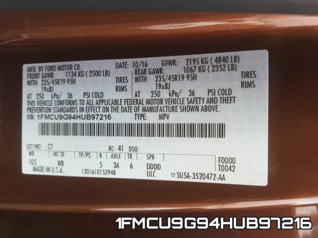 1FMCU9G94HUB97216 фото 2