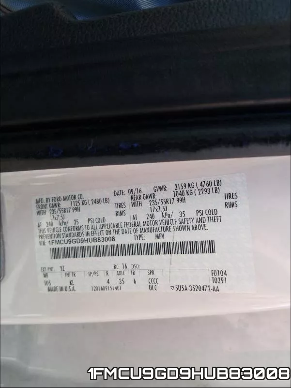 1FMCU9GD9HUB83008 фото 2