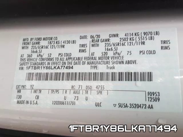 1FTBR1Y86LKA77494 фото 2