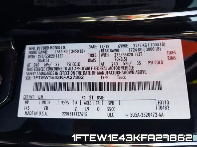 1FTEW1E43KFA27862 фото 2