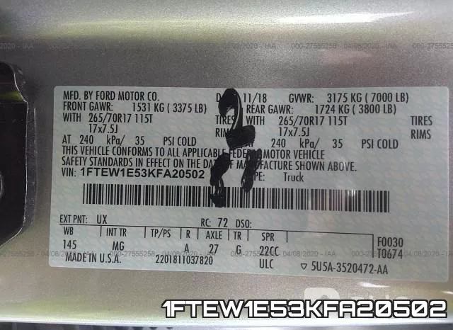 1FTEW1E53KFA20502 фото 10
