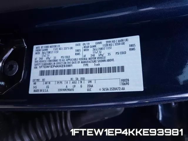 1FTEW1EP4KKE93981 фото 2