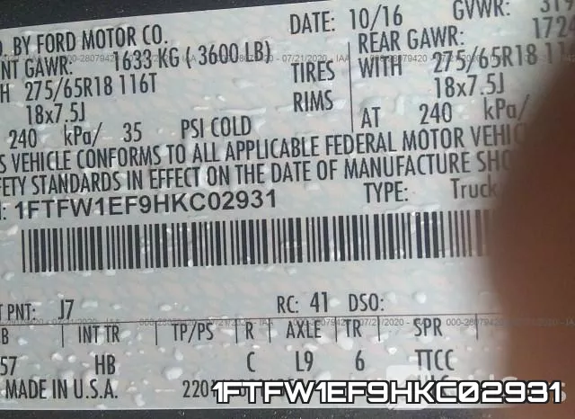 1FTFW1EF9HKC02931 фото 10