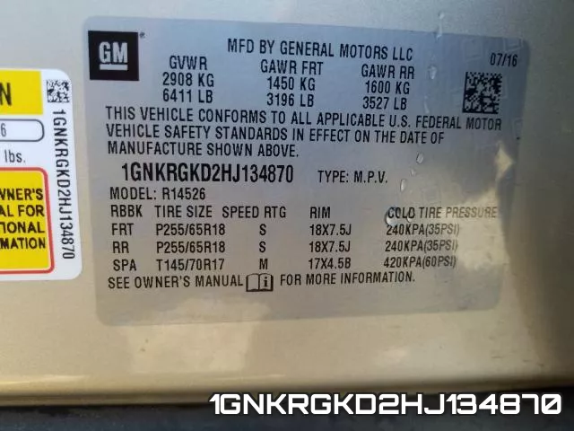 1GNKRGKD2HJ134870 фото 2