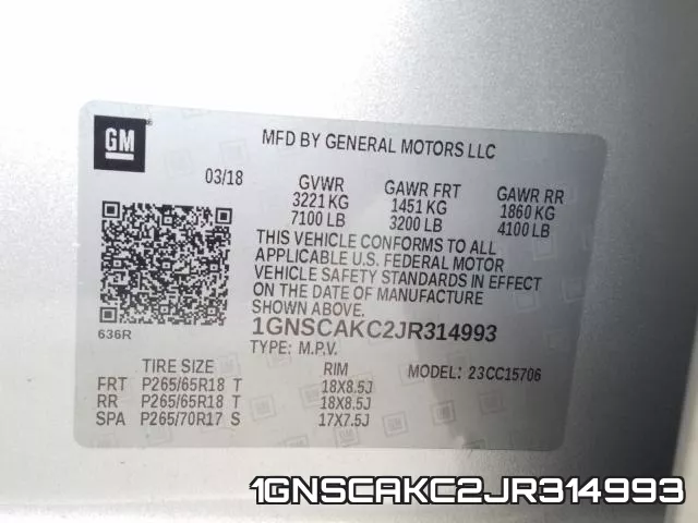 1GNSCAKC2JR314993 фото 2