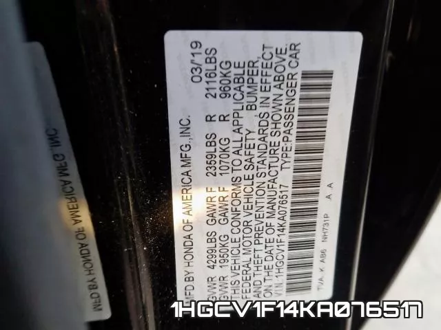 1HGCV1F14KA076517 фото 2