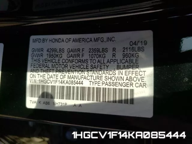 1HGCV1F14KA085444 фото 2