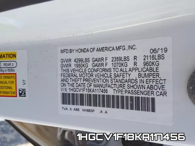 1HGCV1F18KA117456 фото 2