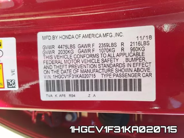1HGCV1F31KA020715 фото 2