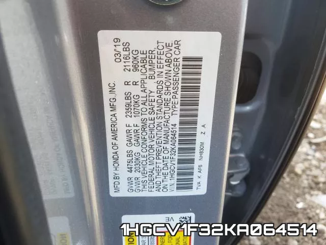 1HGCV1F32KA064514 фото 2
