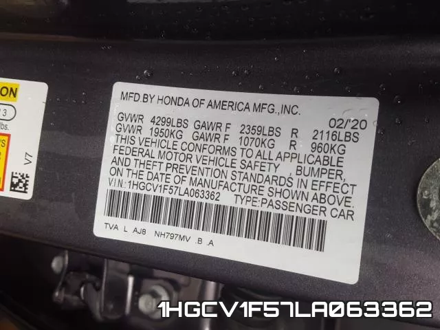 1HGCV1F57LA063362 фото 2