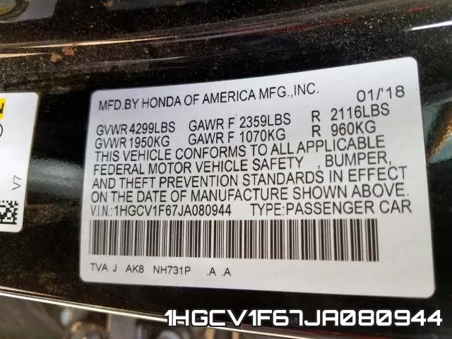 1HGCV1F67JA080944 фото 2