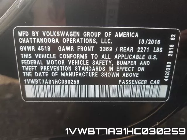 1VWBT7A31HC030259 фото 2