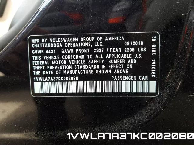 1VWLA7A37KC002080 фото 2