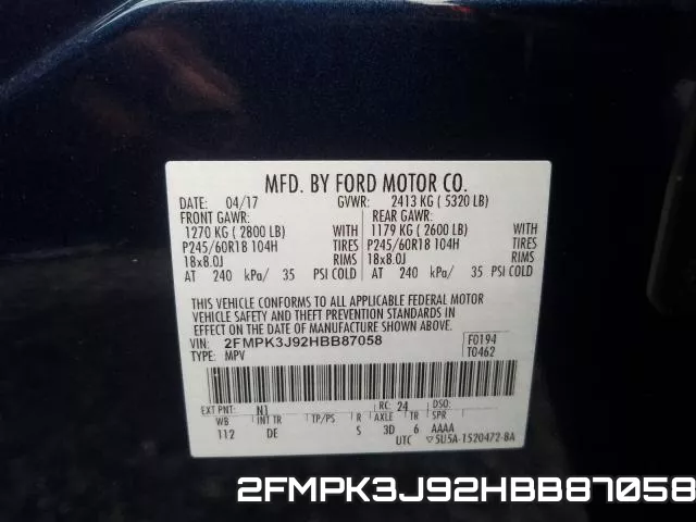 2FMPK3J92HBB87058 фото 2