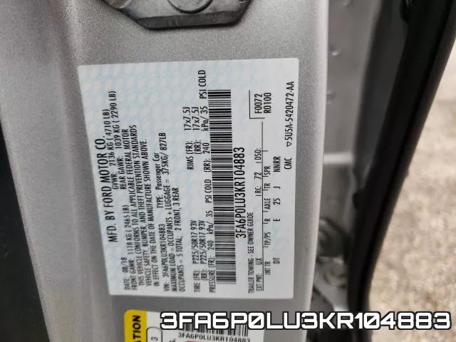 3FA6P0LU3KR104883 фото 2