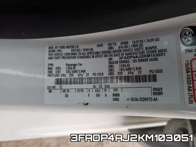 3FADP4AJ2KM103051 фото 2
