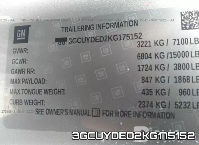 3GCUYDED2KG175152 фото 10