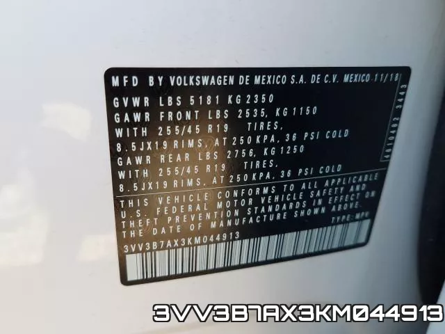 3VV3B7AX3KM044913 фото 2
