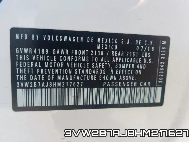 3VW2B7AJ8HM217627 фото 2
