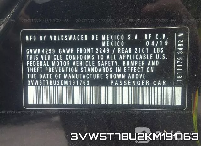 3VW5T7BU2KM191763 фото 10