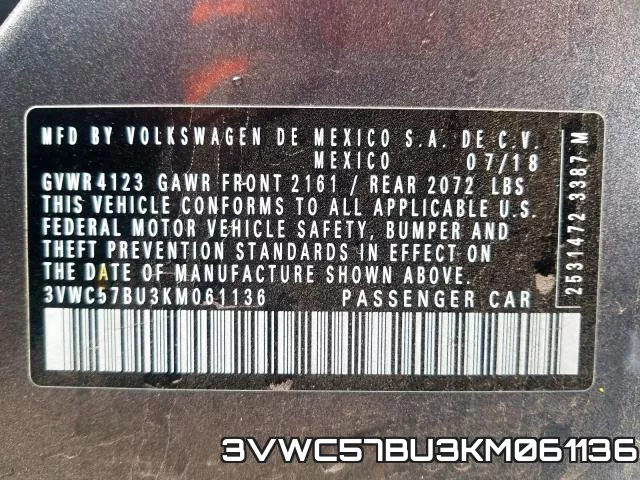 3VWC57BU3KM061136 фото 2