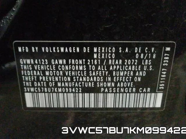 3VWC57BU7KM099422 фото 2