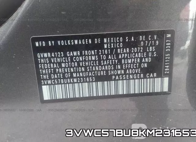 3VWC57BU8KM231653 фото 8