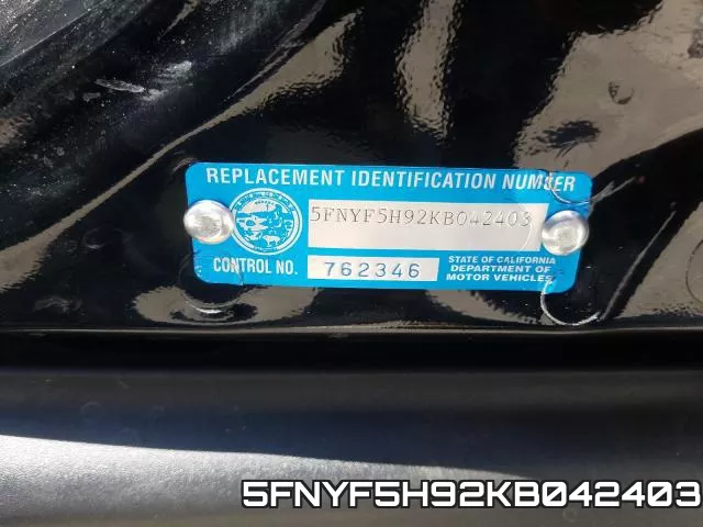 5FNYF5H92KB042403 фото 2