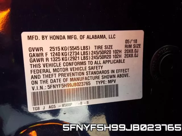5FNYF5H99JB023765 фото 2