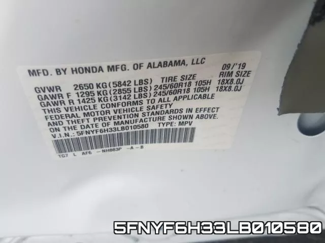 5FNYF6H33LB010580 фото 2