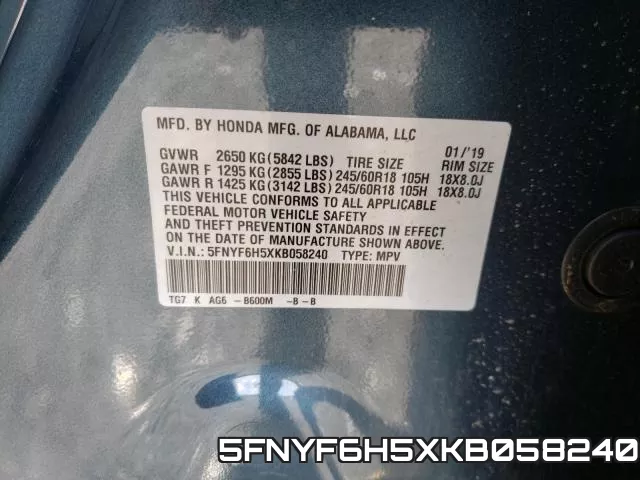 5FNYF6H5XKB058240 фото 2
