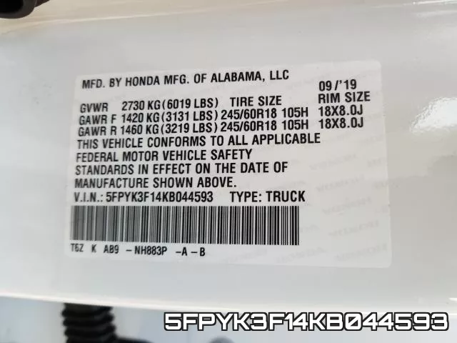 5FPYK3F14KB044593 фото 2