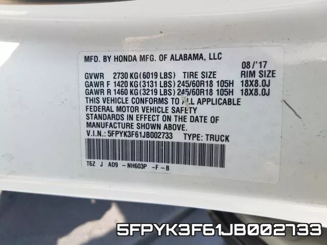 5FPYK3F61JB002733 фото 2