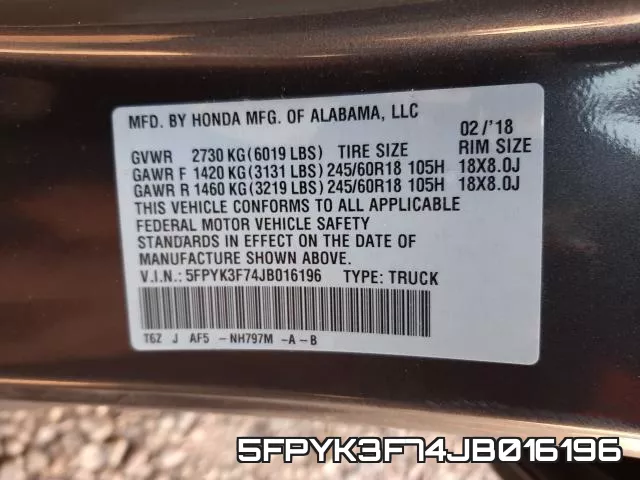 5FPYK3F74JB016196 фото 2