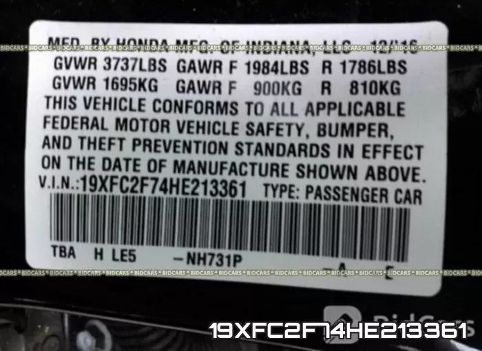 19XFC2F74HE213361 фото 10