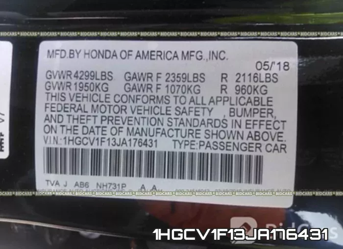 1HGCV1F13JA176431 фото 10
