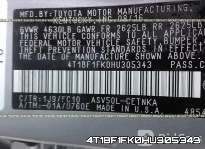4T1BF1FK0HU305343 фото 10