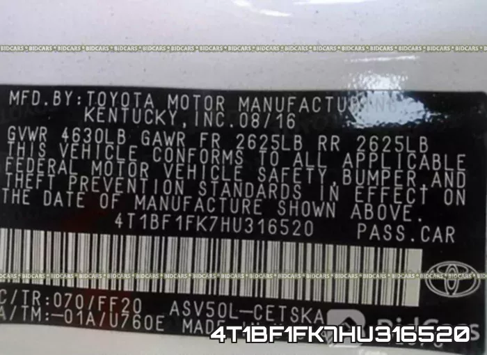 4T1BF1FK7HU316520 фото 9