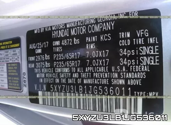 5XYZU3LB1JG536011 фото 10
