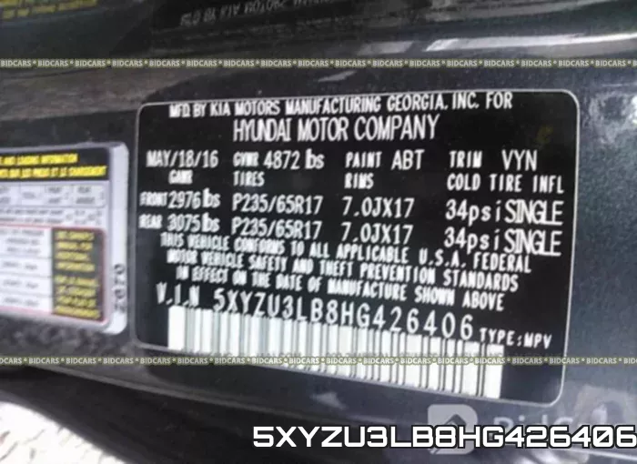 5XYZU3LB8HG426406 фото 10