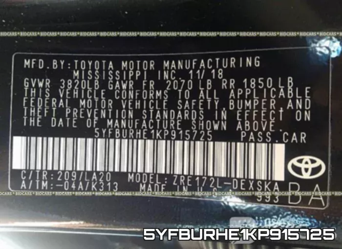 5YFBURHE1KP915725 фото 10